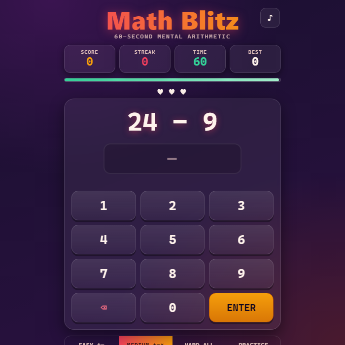 Math Blitz gameplay screenshot