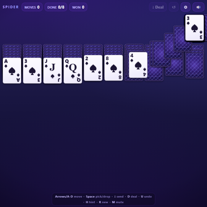 Spider Solitaire gameplay screenshot