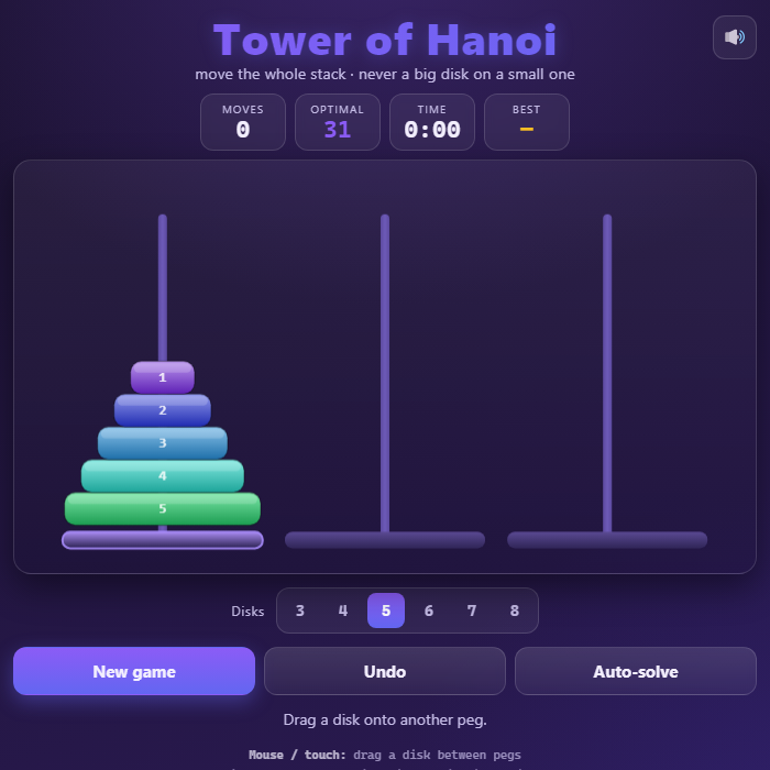 Tower of Hanoi gameplay screenshot