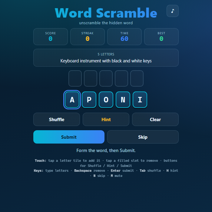 Word Scramble gameplay screenshot